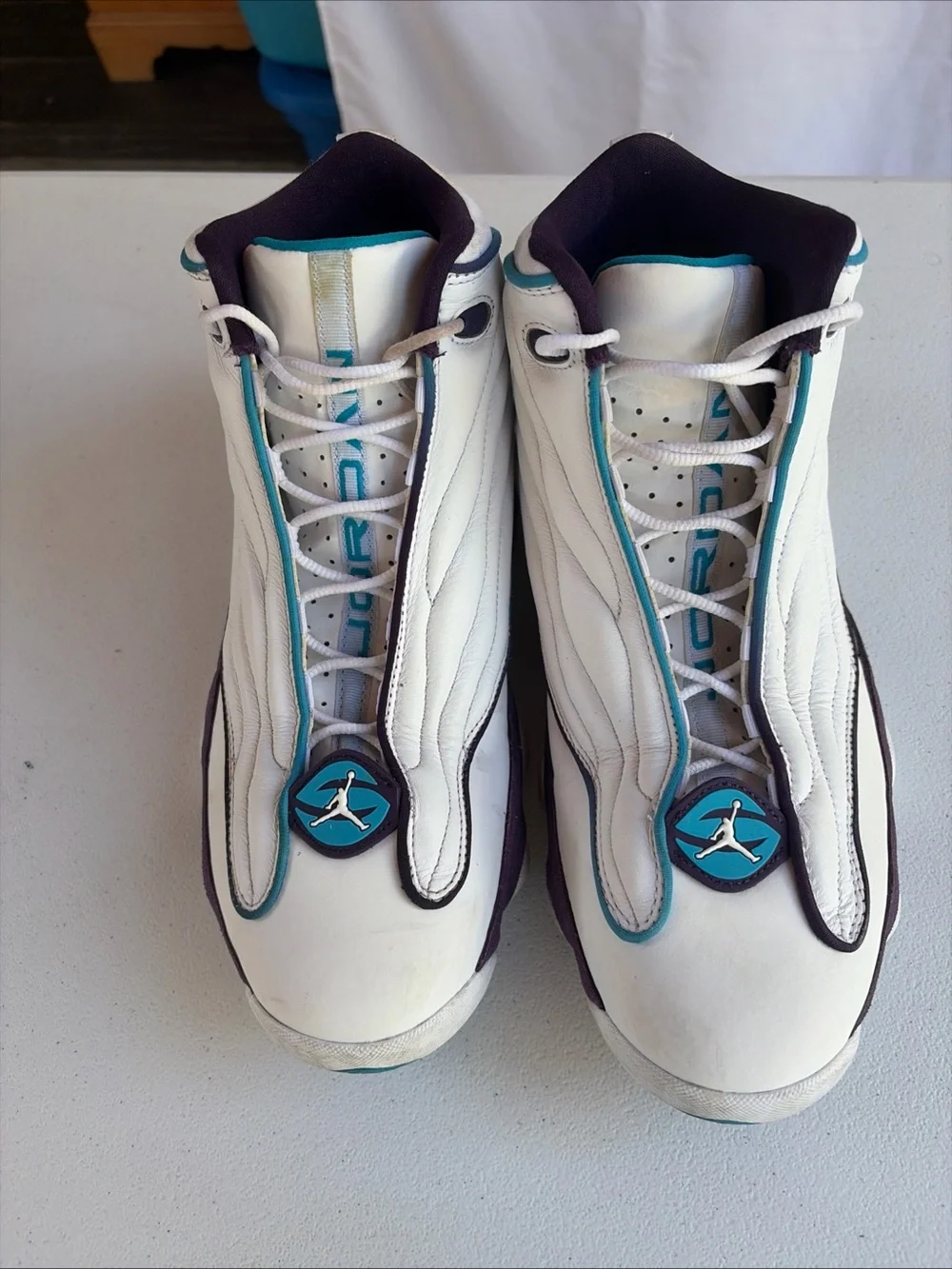 Jordan Men's White Teal and Black Basketball Sneakers